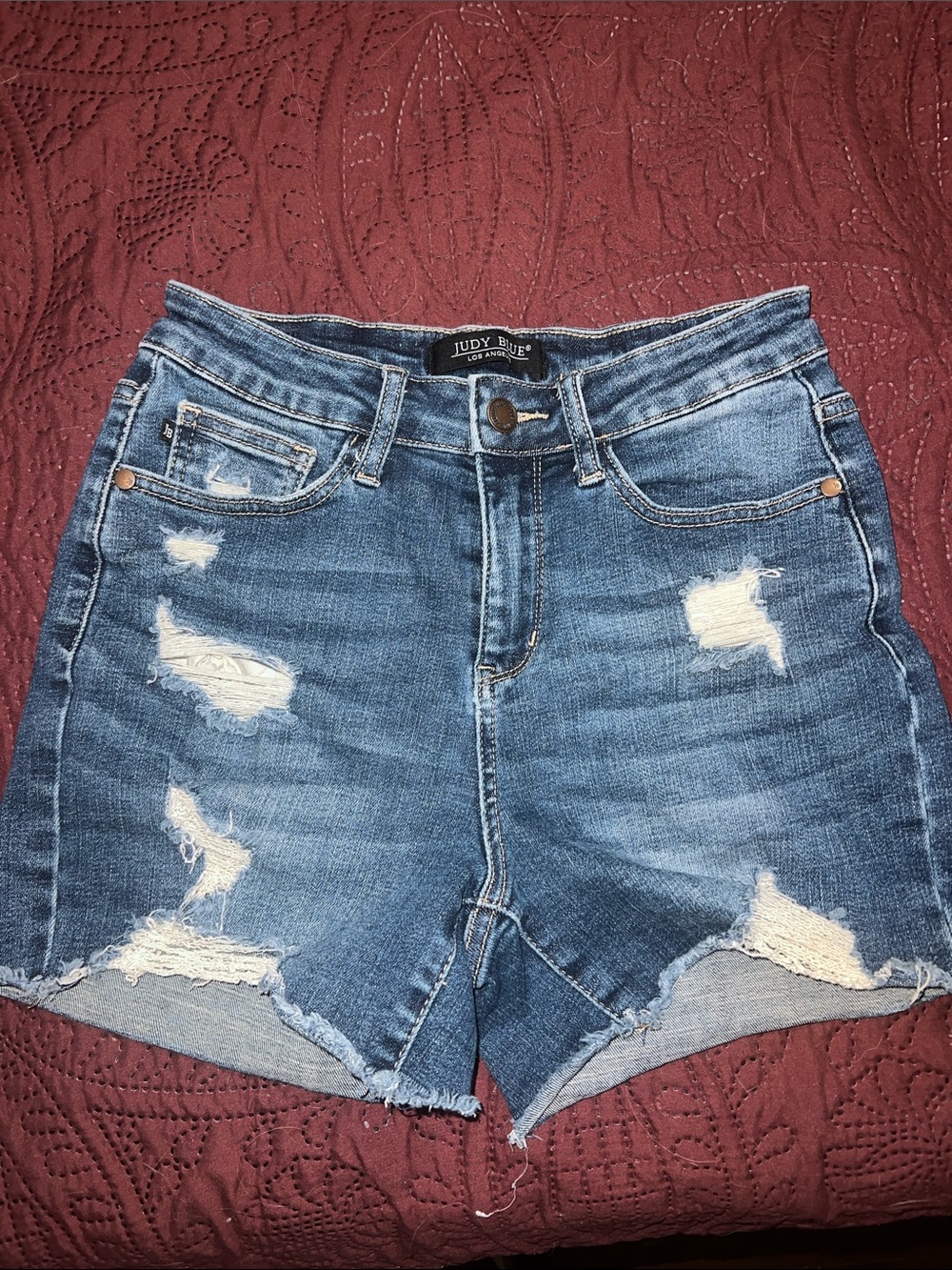 Judy Blue Distressed High-Rise denim shorts - Blue